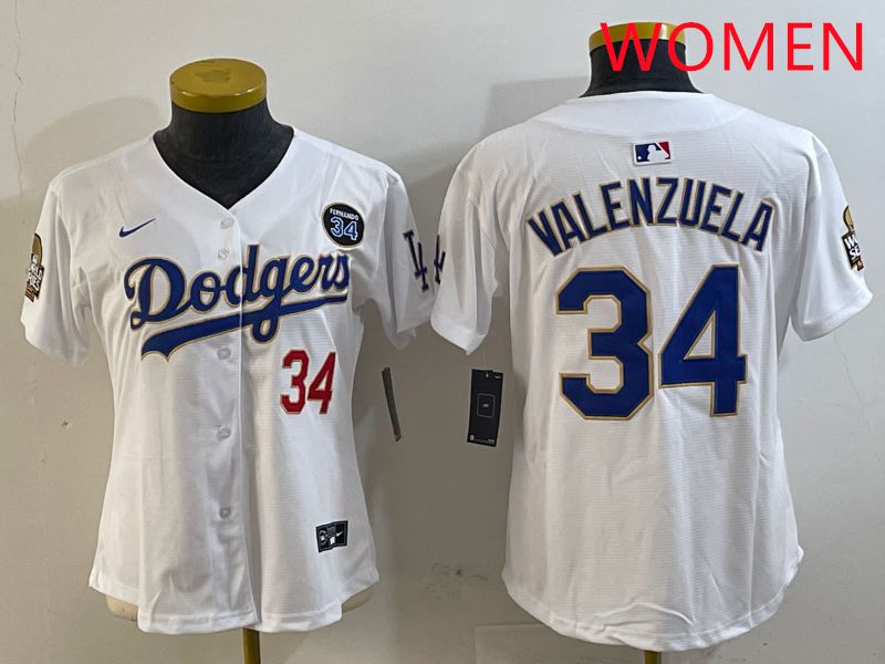 Women Los Angeles Dodgers 34 Valenzuela White Game 2025 Nike MLB Jersey style 3273